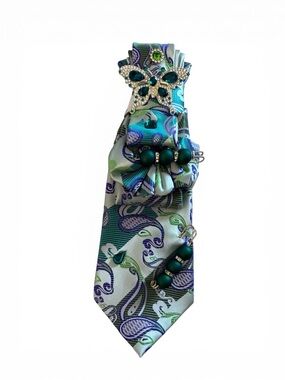 Elegant Teal & Purple Paisley Women's Neck Accessory with Jewel Accents